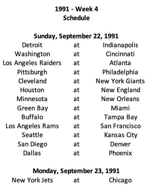 1991 NFL Week 4 Schedule | Oguard62